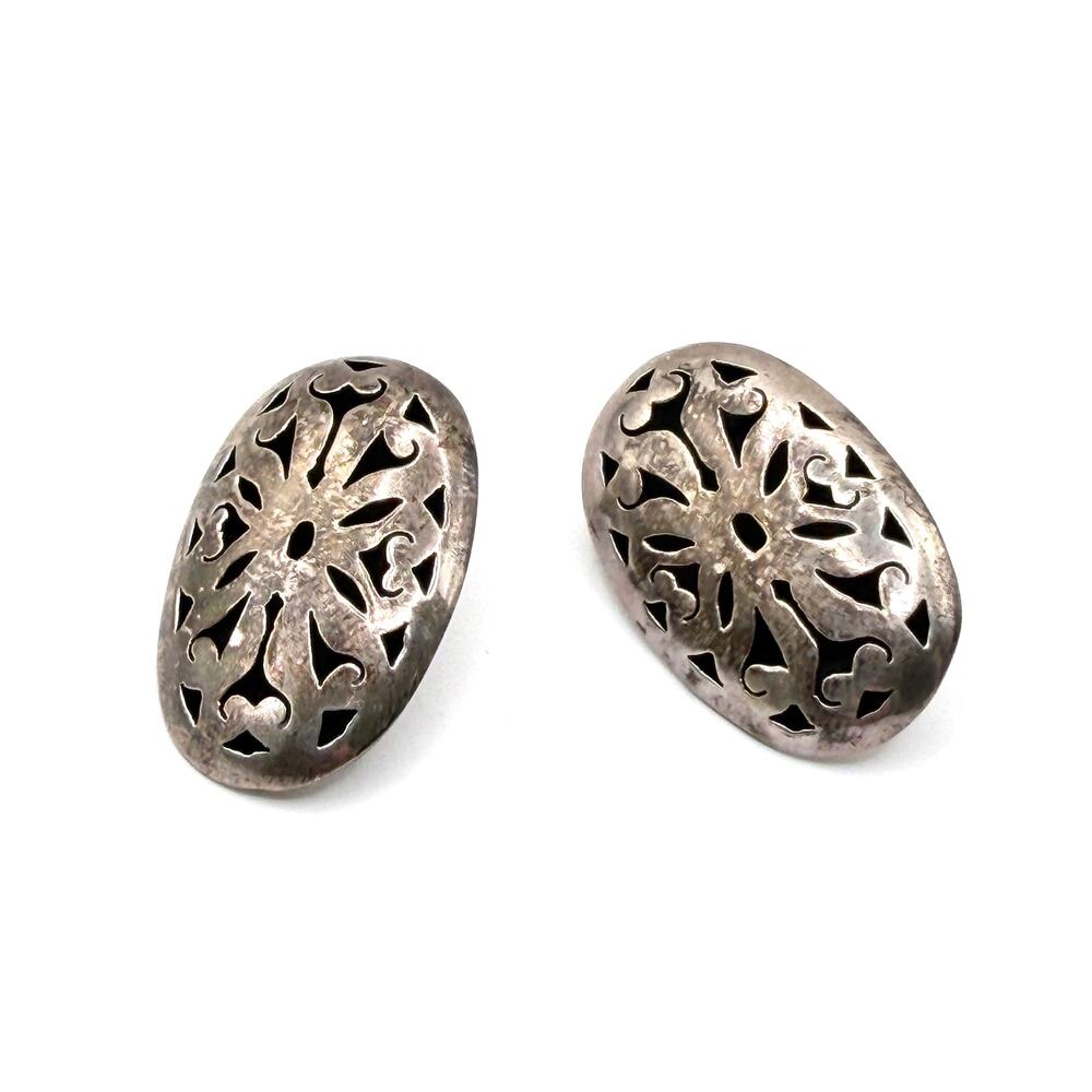 Vintage 90s Stamped Sterling Silver Mexico Taxco Openwork Filigree Earrings